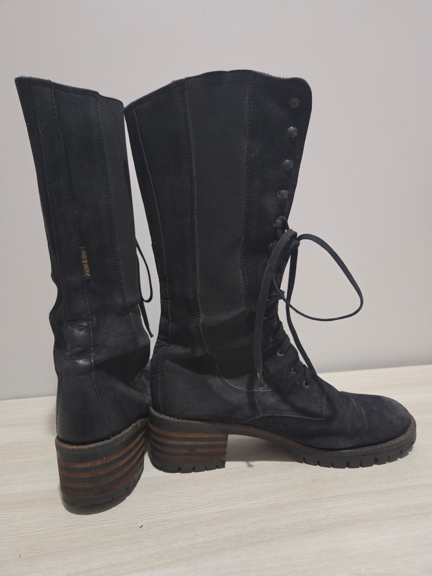 Fun & Go Black Suede Knee-High Lace-Up Combat Boots with Lug Sole 5