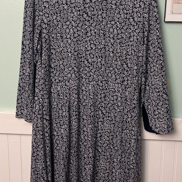 Joules Clothing Navy Blue White Floral Print 3/4 Sleeve Midi Dress Size US 12