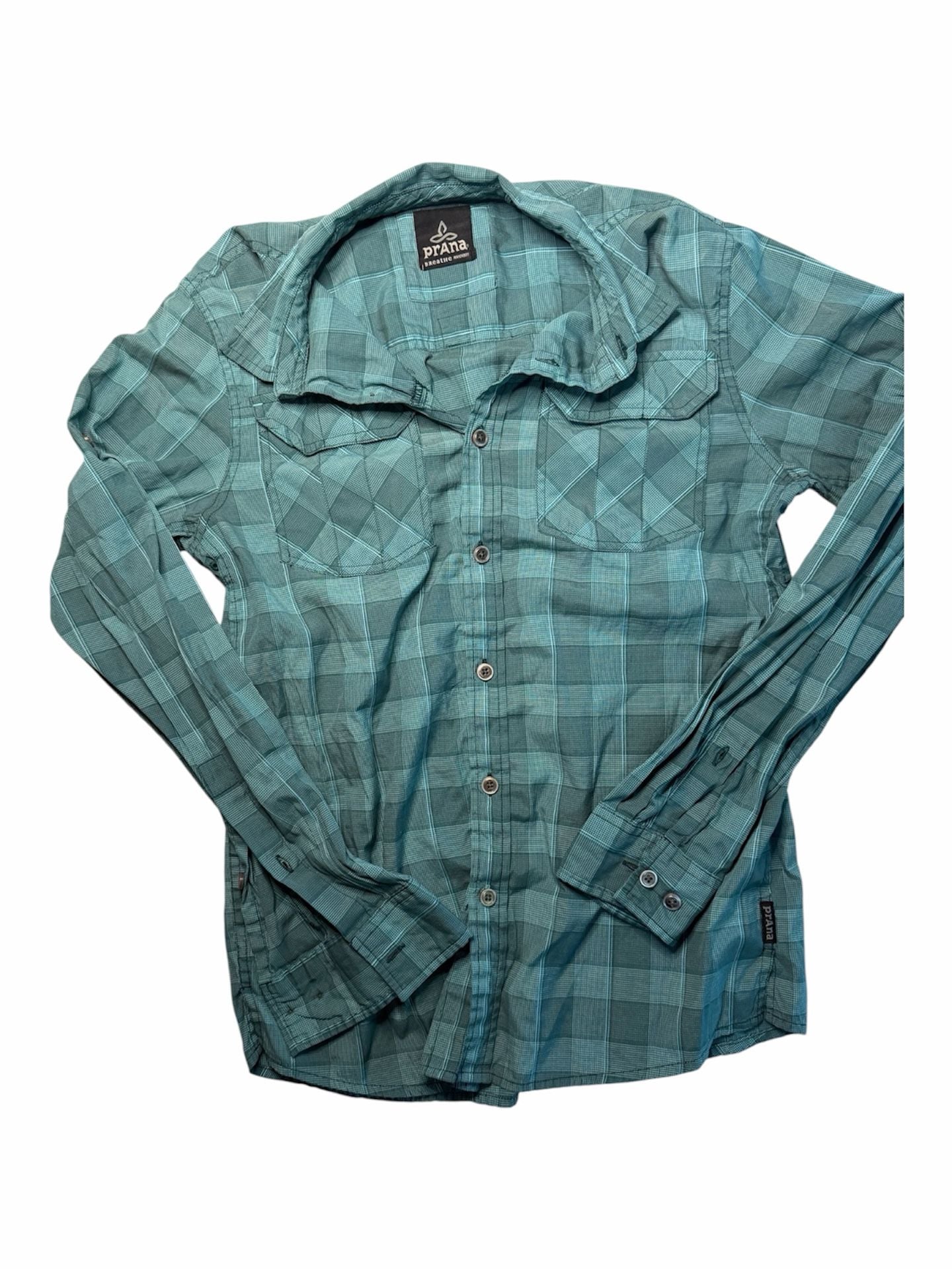 PrAna Green Plaid Patterned Button Up Shirt 2