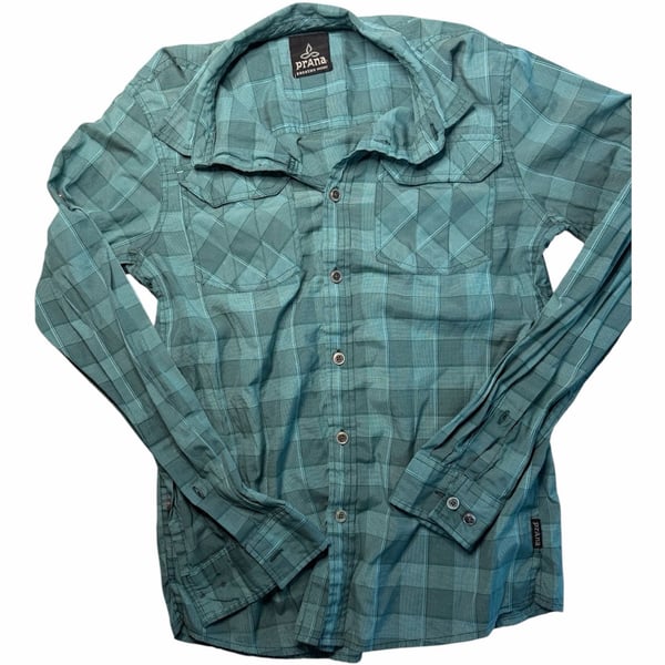 PrAna Green Plaid Patterned Button Up Shirt