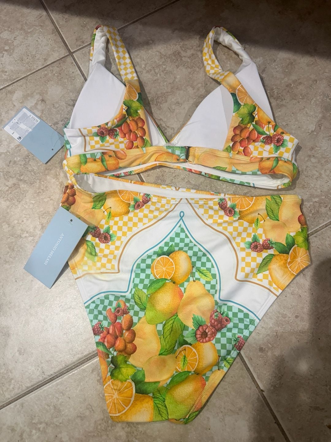 Antonio Melani Fruit Print Halter Bikini Top and High Waist Bottom Set Size S NWT 6
