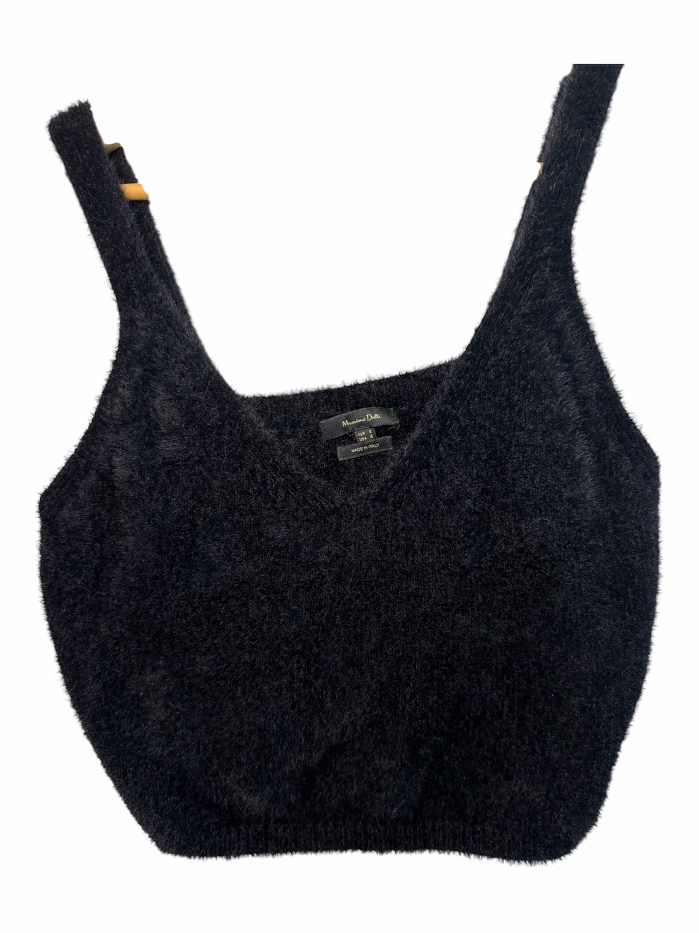 Massimo Dutti Black Fuzzy Knit Crop Tank Top 2