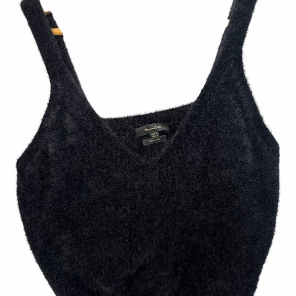 Massimo Dutti Black Fuzzy Knit Crop Tank Top