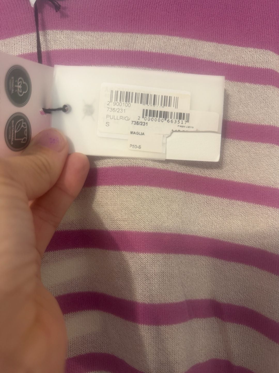 Calatura Pink and Cream Striped Short Sleeve Lightweight Sweater Top 6