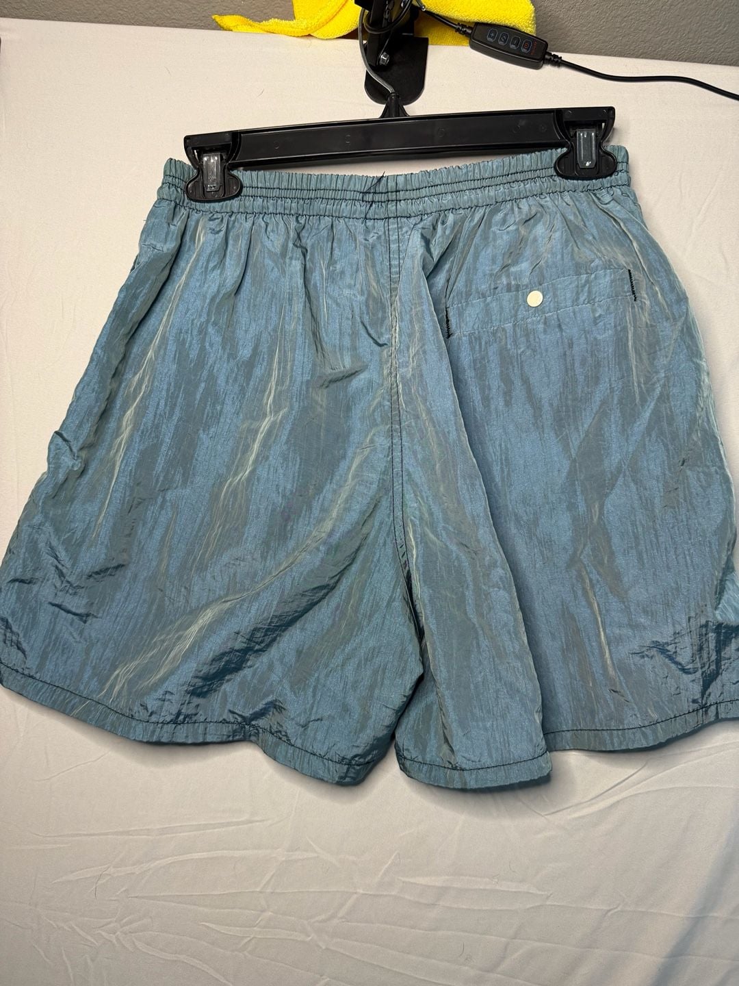 Vintage Nylon Blue Surf Shorts with Dog Graphic Patch Size M 4