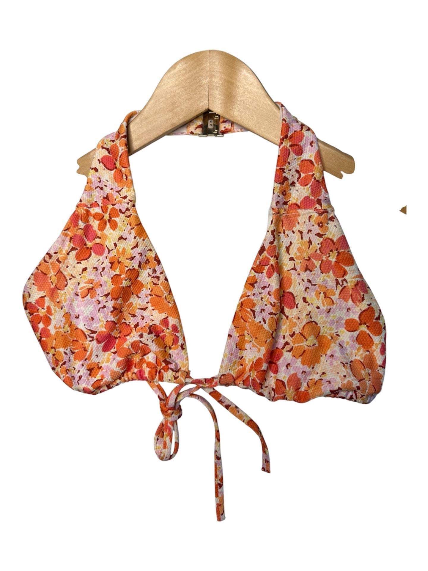 Rhythm Orange Pink Floral Halter Bikini Swim Top Size Medium 2