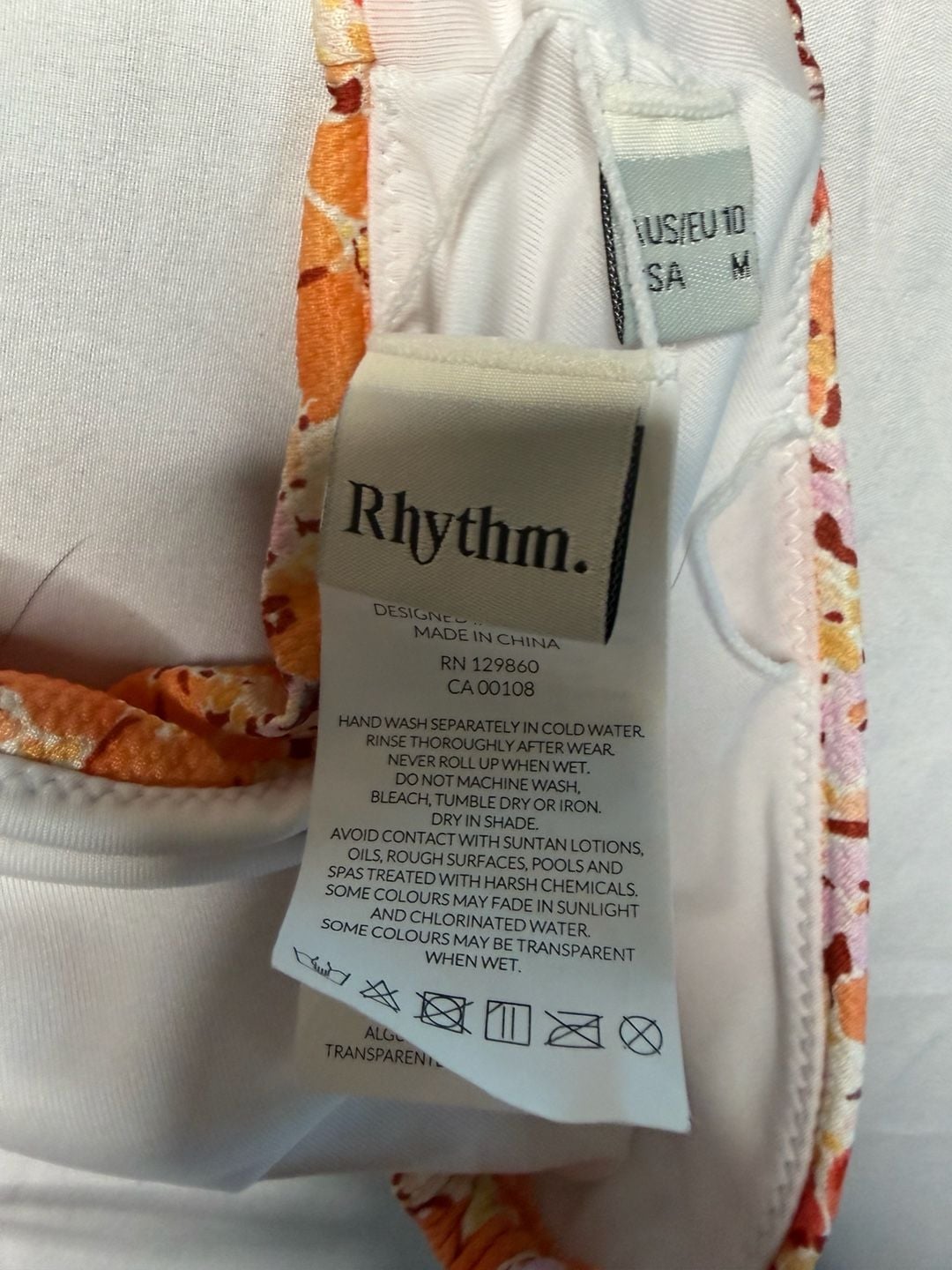 Rhythm Orange Pink Floral Halter Bikini Swim Top Size Medium 5