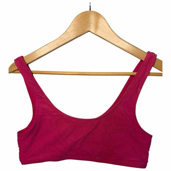 Frankies Bikinis Pink Ribbed Scoop Bikini Top