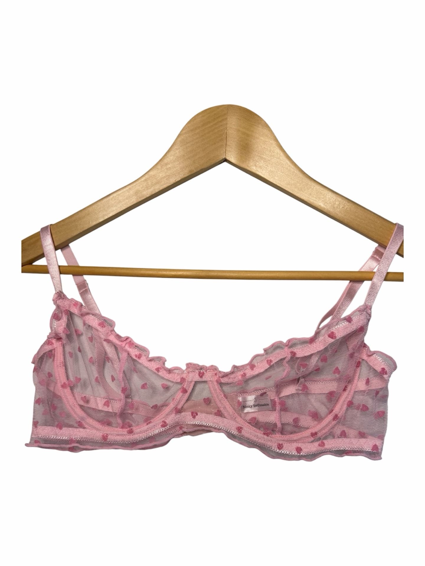 Moxy Intimates Pink Mesh Heart Print Underwire Bra and Thong Set 2