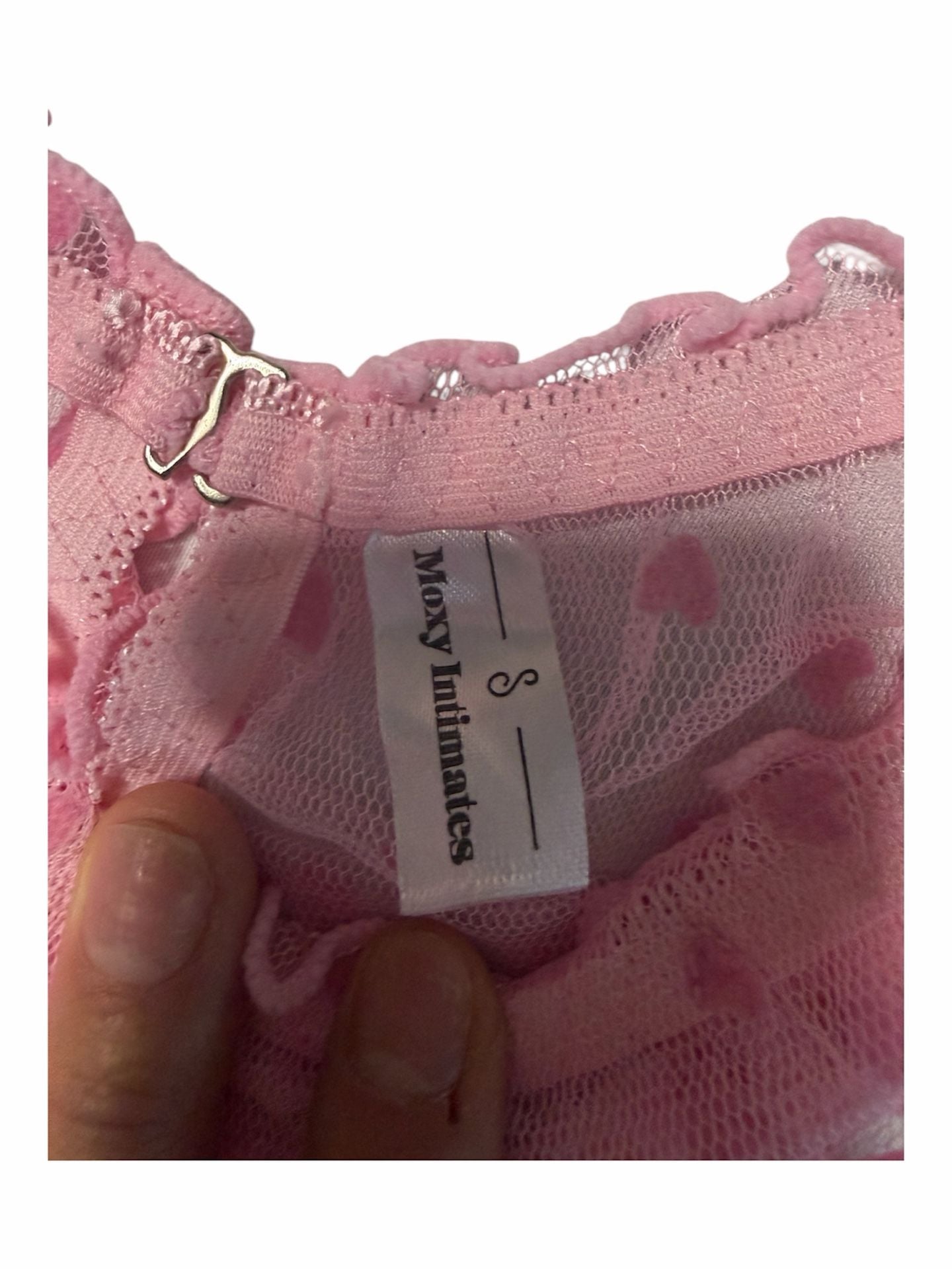 Moxy Intimates Pink Mesh Heart Print Underwire Bra and Thong Set 4