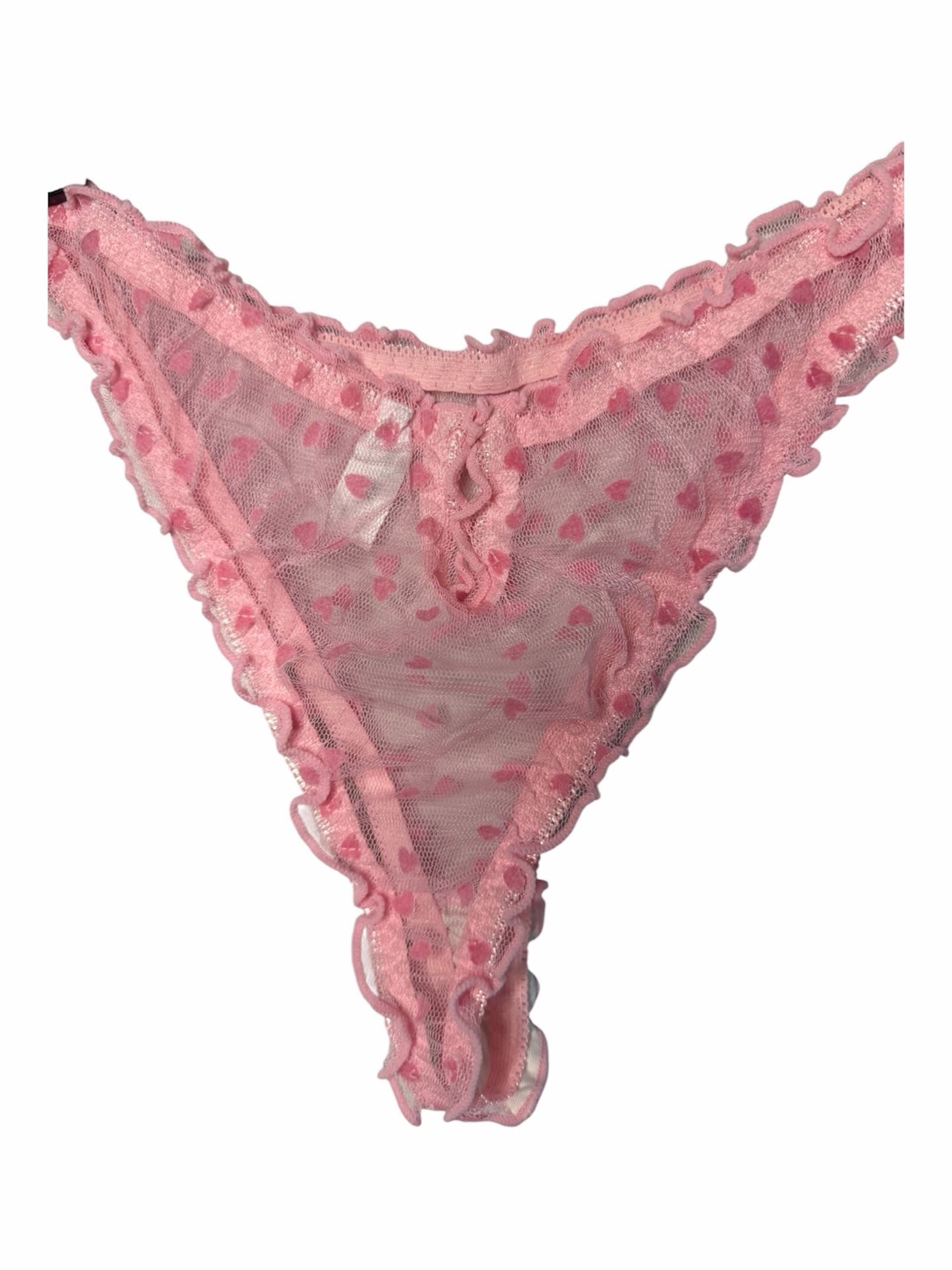 Moxy Intimates Pink Mesh Heart Print Underwire Bra and Thong Set 5