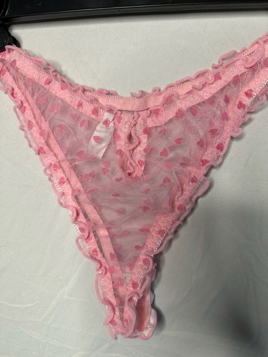 Moxy Intimates Pink Mesh Heart Print Underwire Bra and Thong Set 7