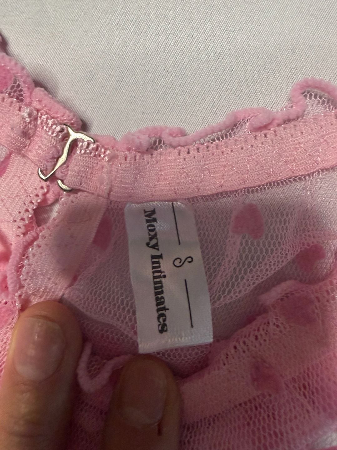 Moxy Intimates Pink Mesh Heart Print Underwire Bra and Thong Set 8