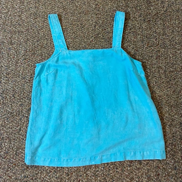 Casacabana Blue Cotton Linen Square Neck Button-Front Tank Top Size S