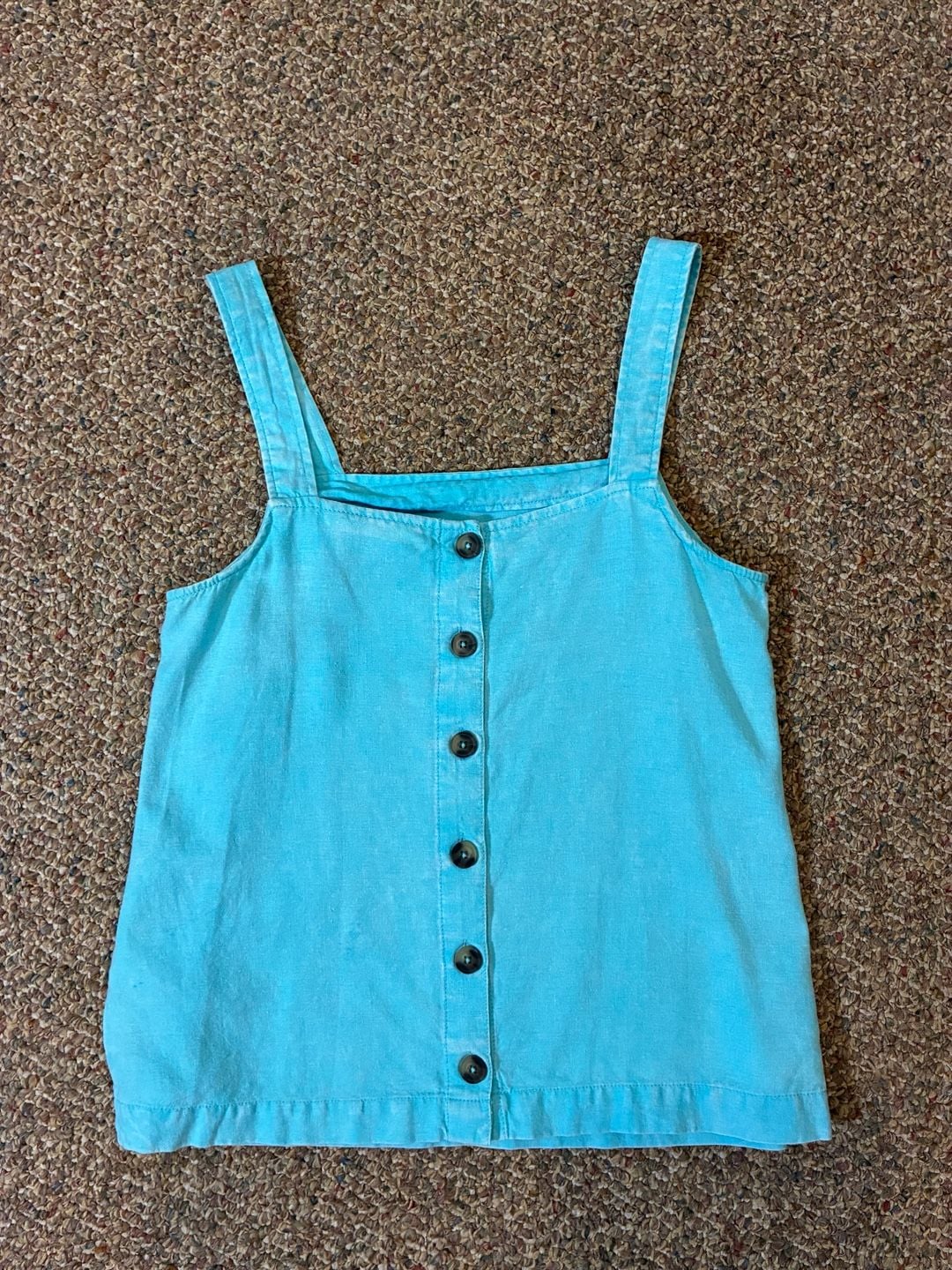 Casacabana Blue Cotton Linen Square Neck Button-Front Tank Top Size S 7