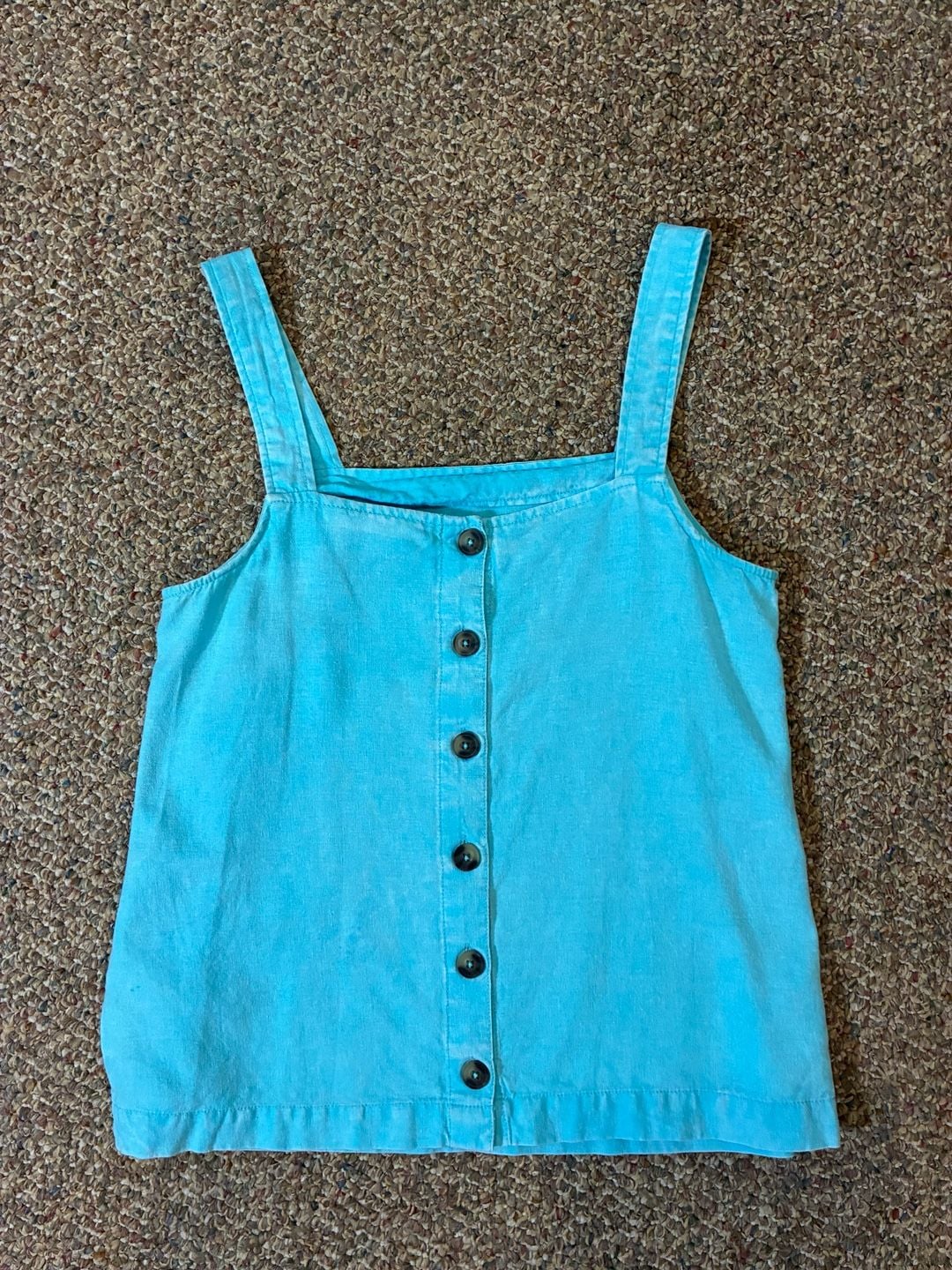 Casacabana Blue Cotton Linen Square Neck Button-Front Tank Top Size S 8