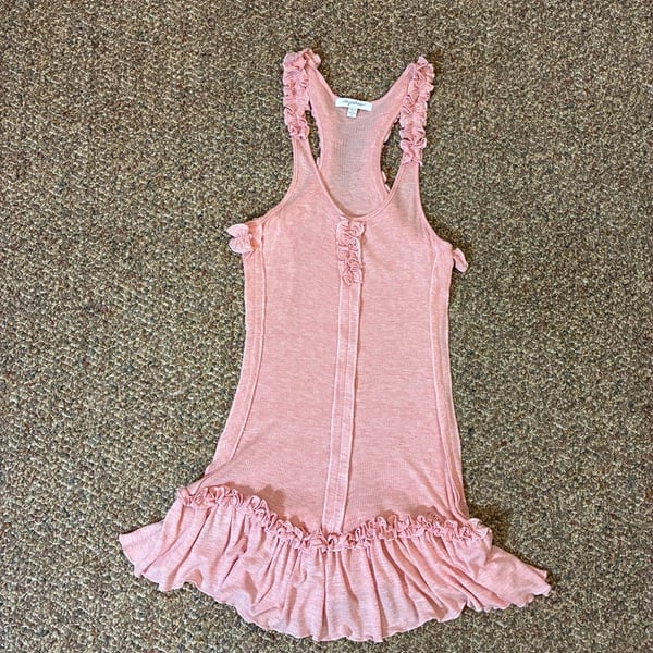 Mystree Pink Ribbed Knit Tank Top Dress with Ruffle Trim Style 6828 Size S