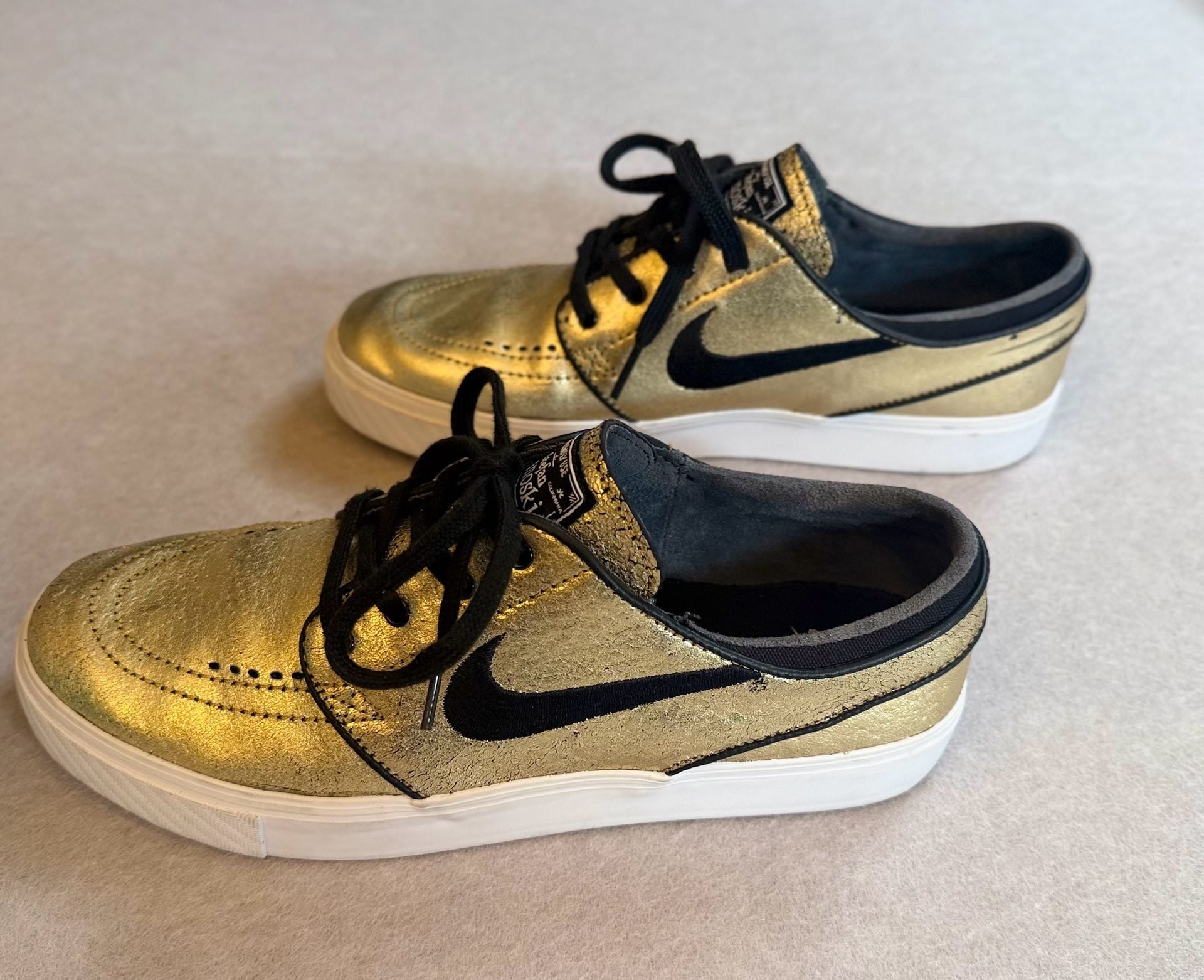 Nike SB Stefan Janoski Zoom Leather Men’s 7 Metallic Gold Black 616490-702 2