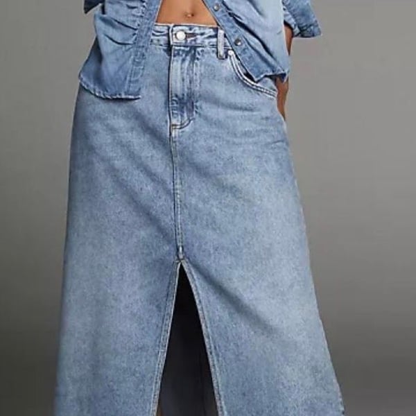 Anthropologie Pilcro Madi Front Slit Raw Hem Denim Maxi Skirt Size 10 