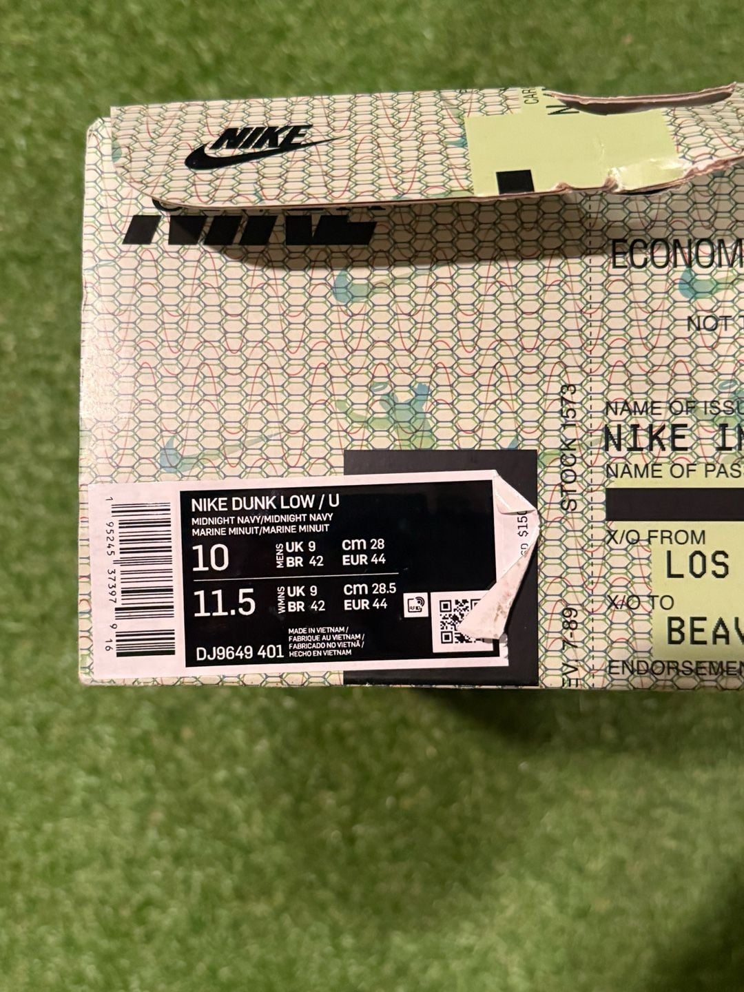 Nike Dunk Low x Union LA Passport Pack Pistachio Midnight Navy Size 10 8
