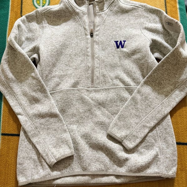 Antigua Women's Heather Gray Washington Huskies Fortune Half-Zip Pullover Jacket