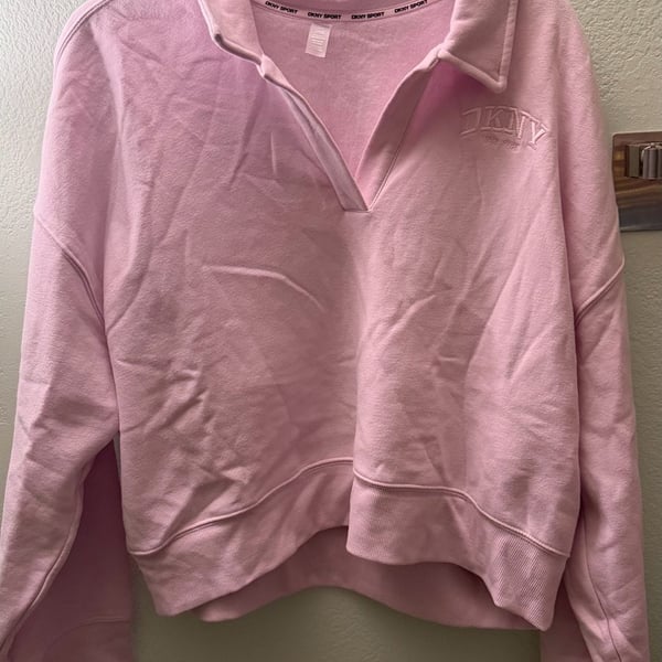 DKNY Sport Women’s XL Pink Collared Pullover Sweatshirt Embroidered Logo