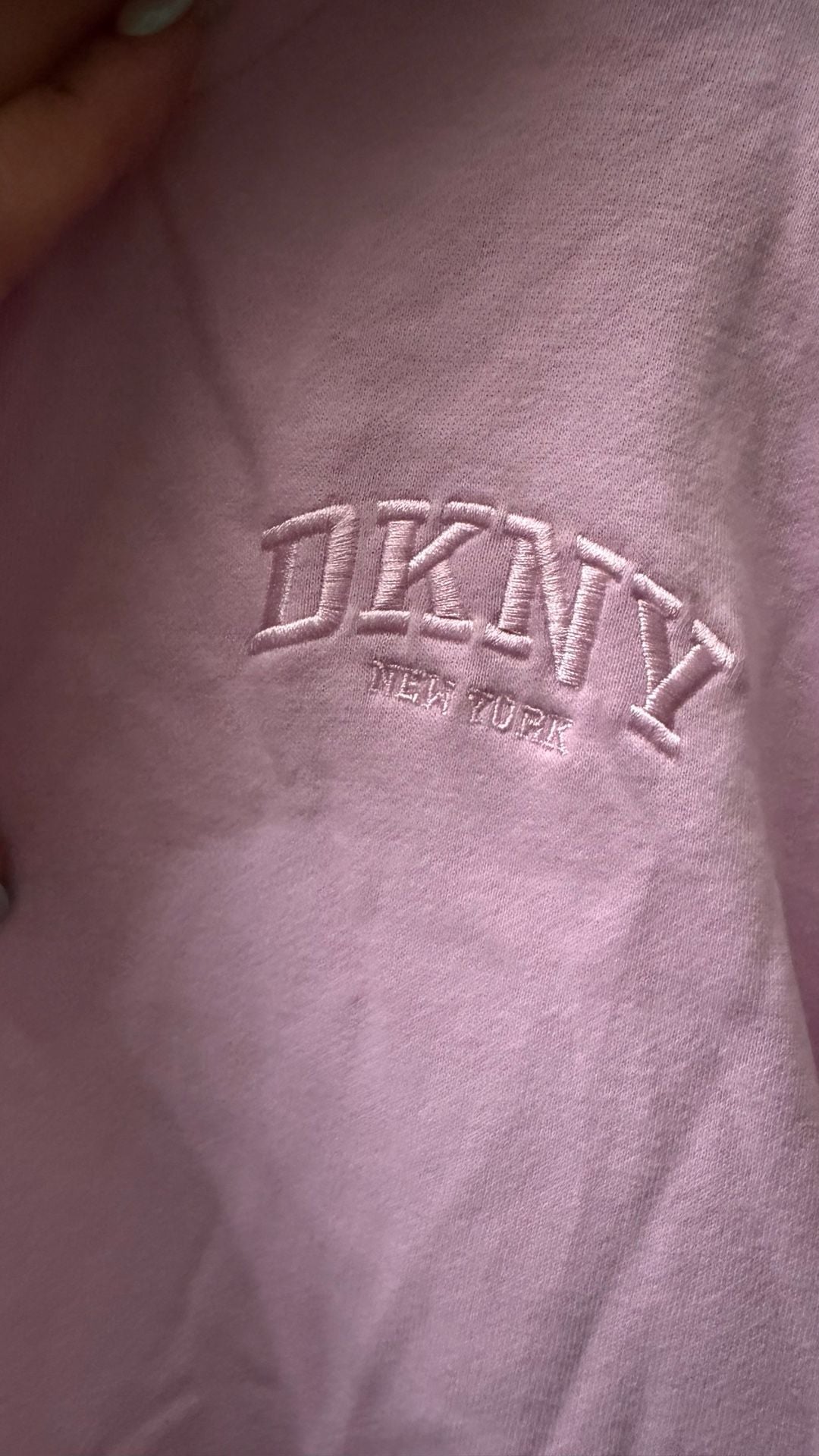 DKNY Sport Women’s XL Pink Collared Pullover Sweatshirt Embroidered Logo 3