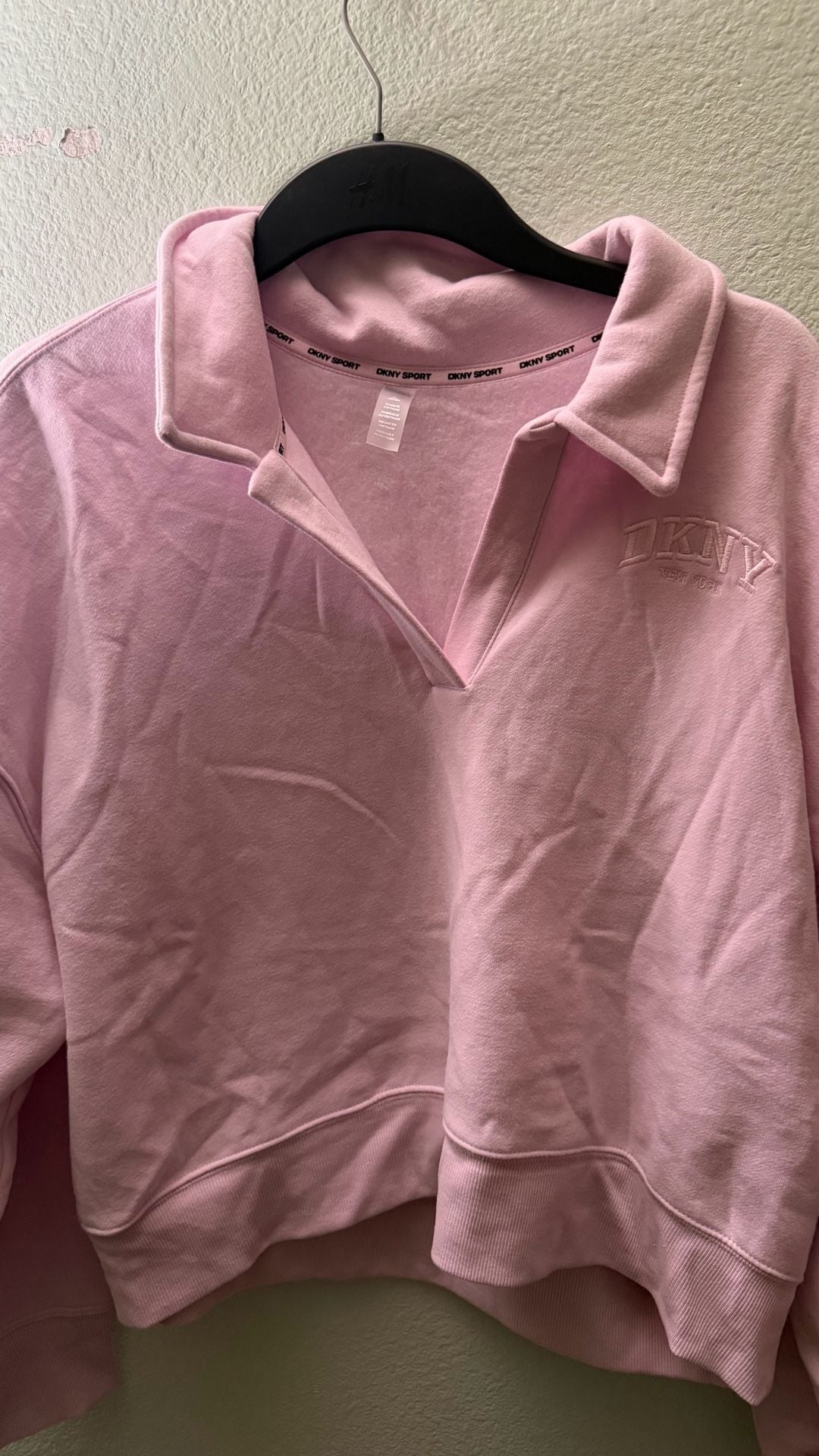 DKNY Sport Women’s XL Pink Collared Pullover Sweatshirt Embroidered Logo 5