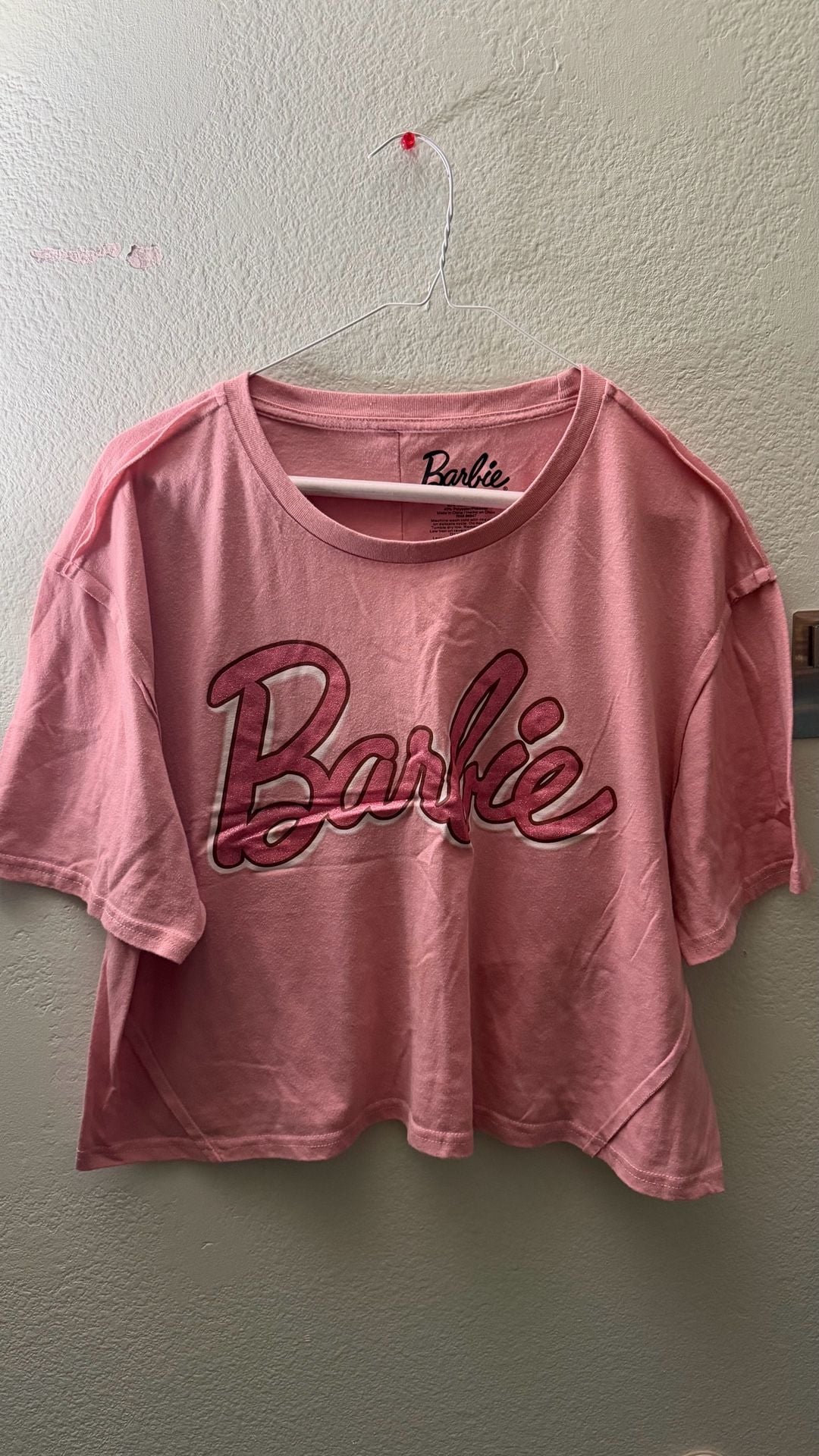 Barbie Pink Rhinestone Logo Oversized T-Shirt Women’s XL Mattel 2023 2