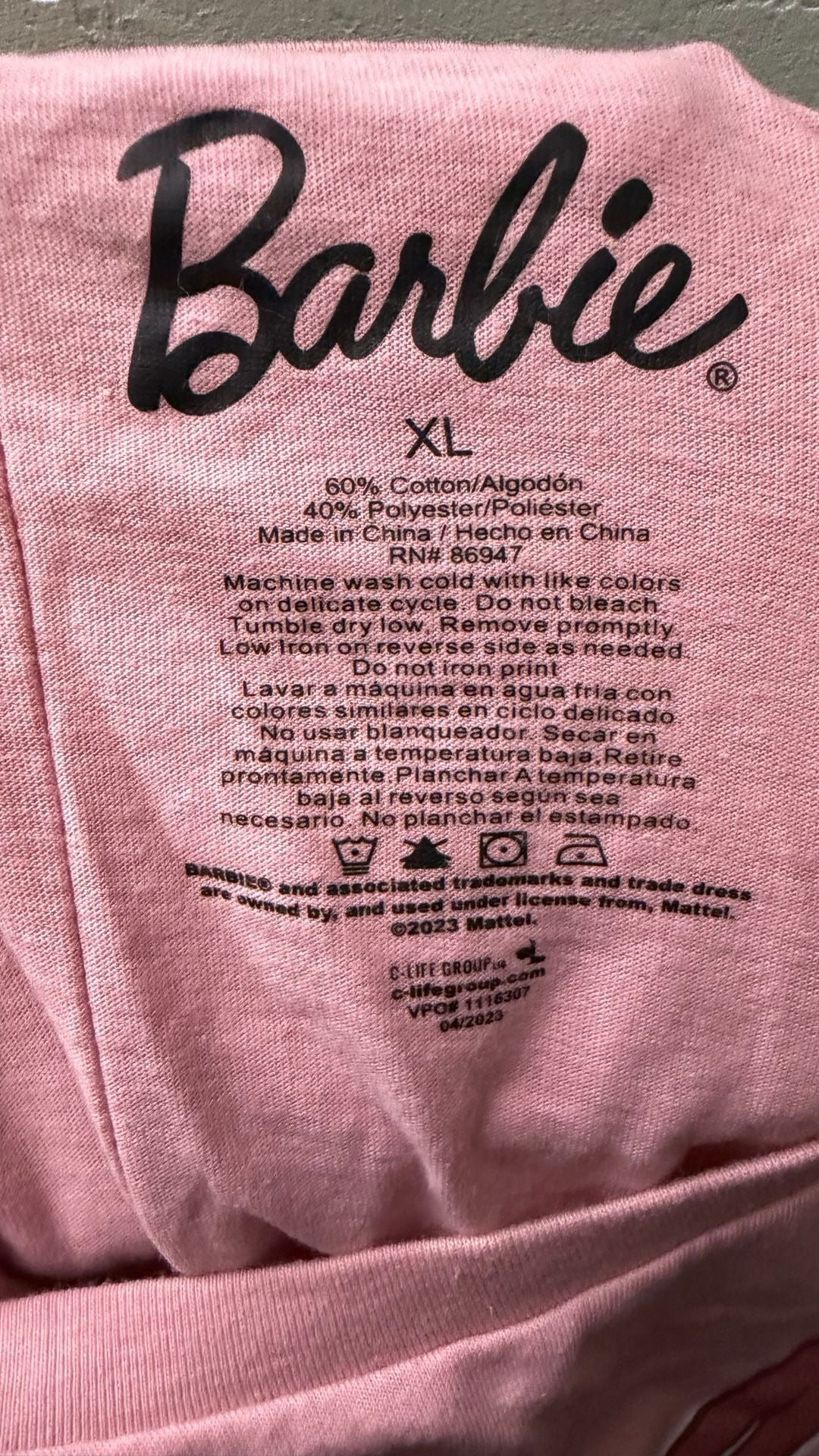 Barbie Pink Rhinestone Logo Oversized T-Shirt Women’s XL Mattel 2023 3
