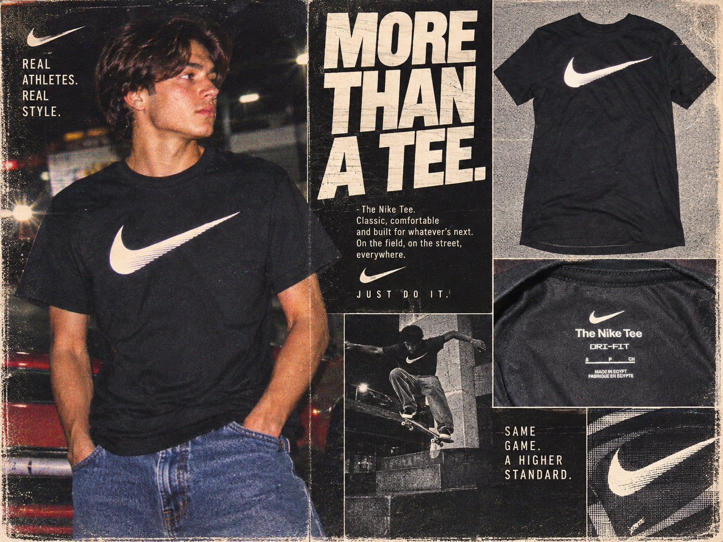 Dri-FIT The Nike Tee Short Sleeve Black T-Shirt with Striped Swoosh Logo Size S 2