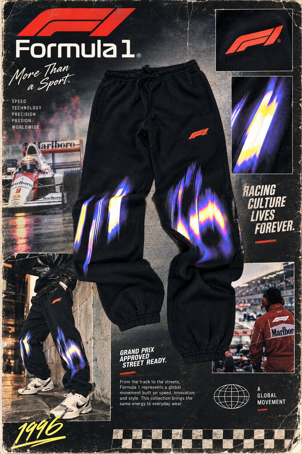 PacSun Formula 1 Graphic Fleece Sweatpants Black NWT 2