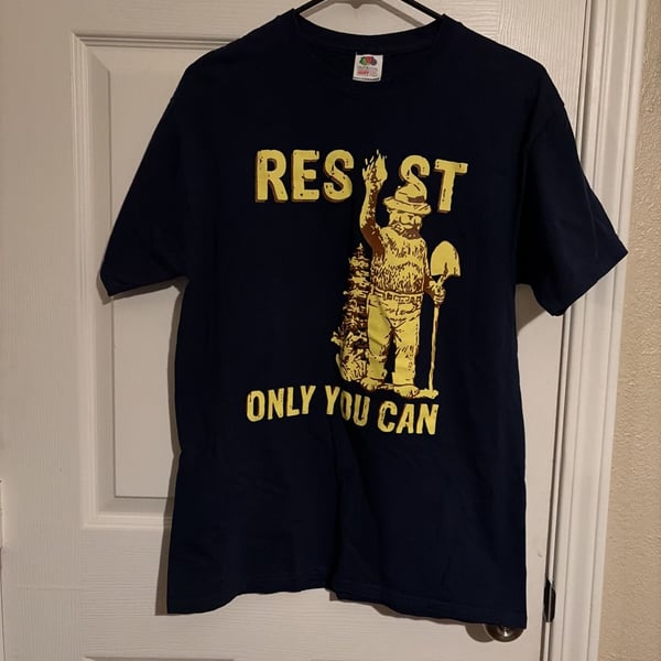 Fruit of the Loom Heavy HD Cotton Smokey Bear Resist Only You Can Graphic T-Shirt Navy Medium