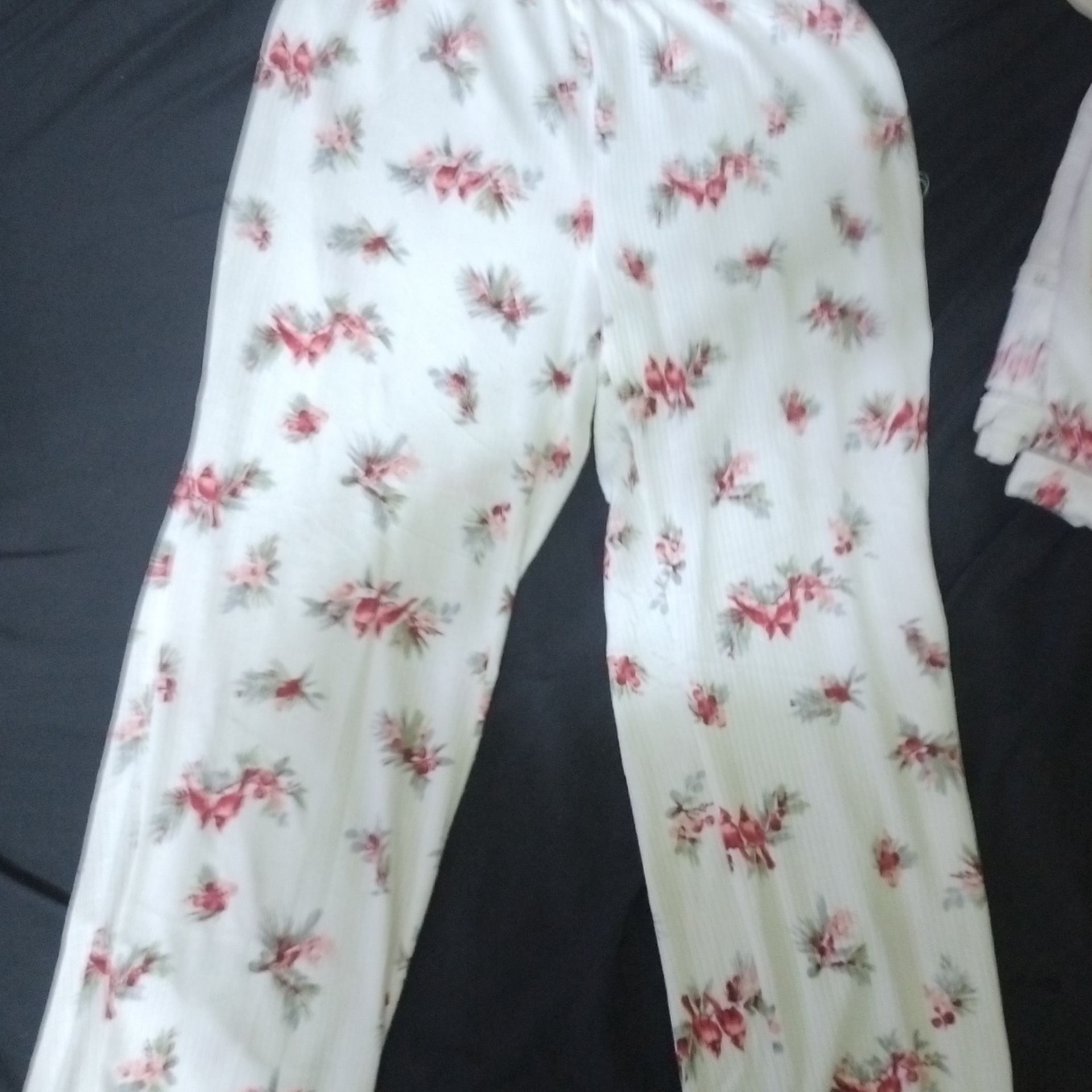 Laura Ashley Long Sleeve Pajama Set White Floral Cardinal Print Medium 5
