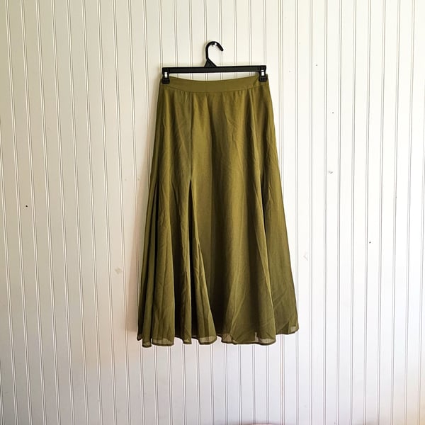Commense Women's Olive Green A-Line Midi Skirt Size Small