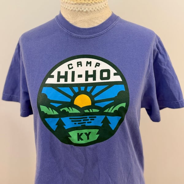 Gen Z Blokette Comfort Colors Camp Hi-Ho KY Graphic T-Shirt Blue Size S