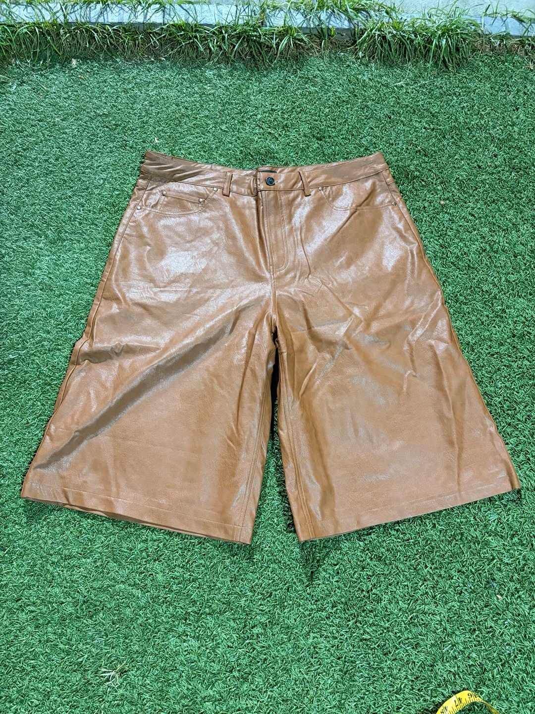 Hidden Season Brown Faux Leather Bermuda Shorts Size 2XL 2