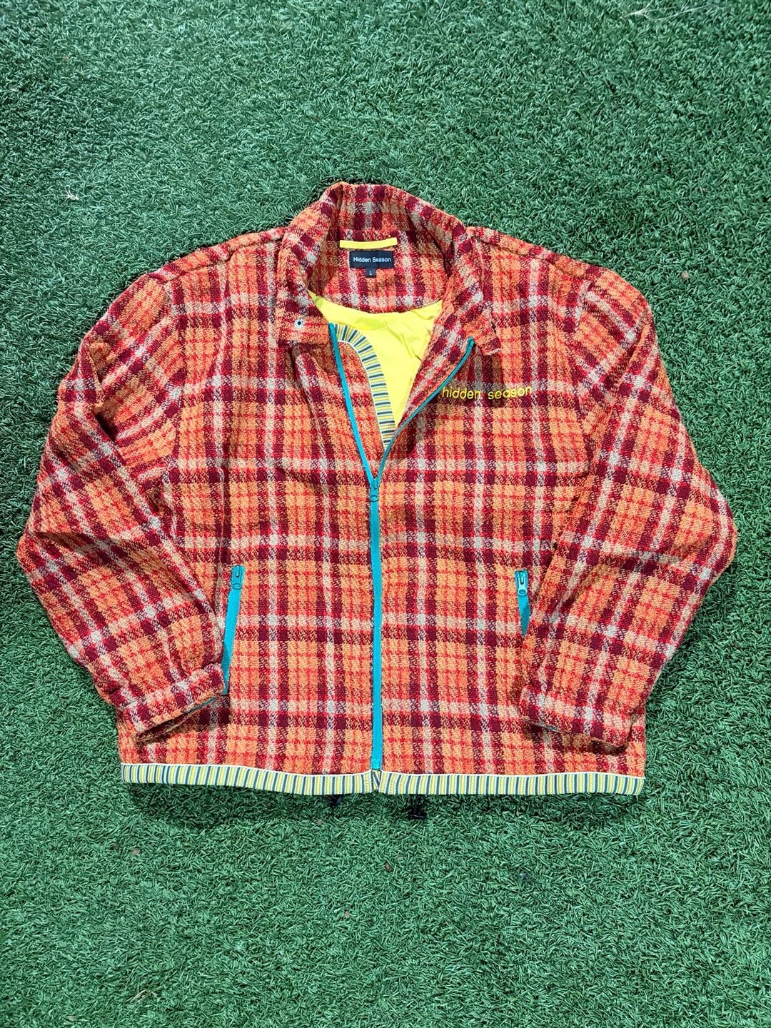 Hidden Season Red Plaid Tweed Zip Jacket Size L 2