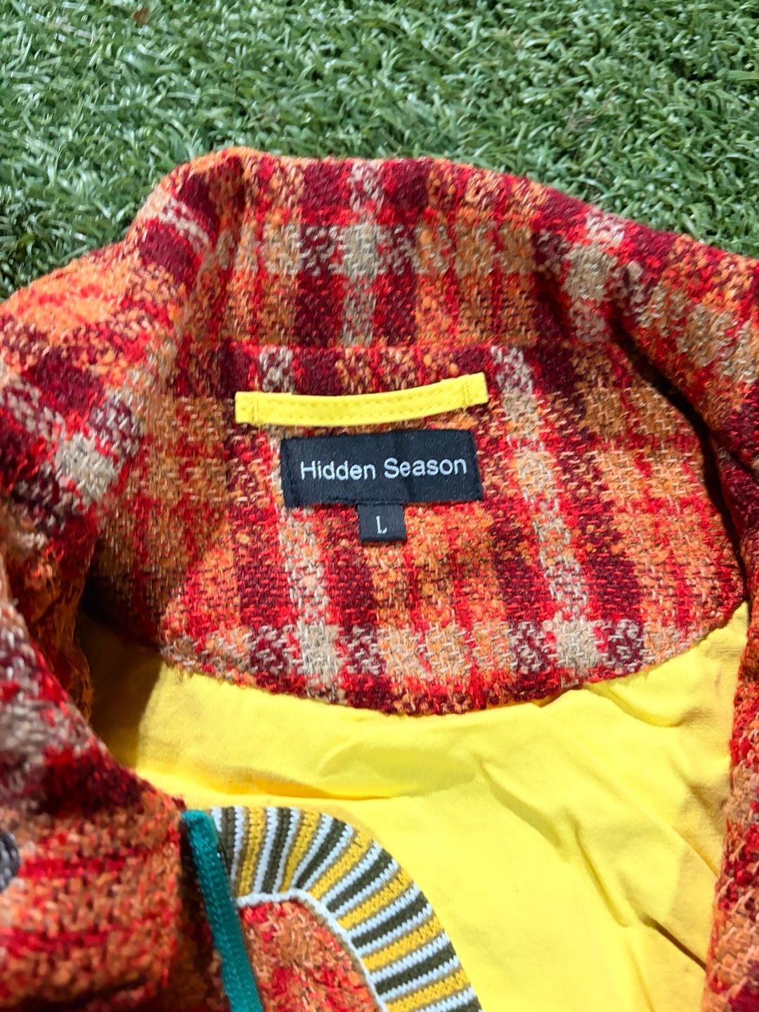 Hidden Season Red Plaid Tweed Zip Jacket Size L 4