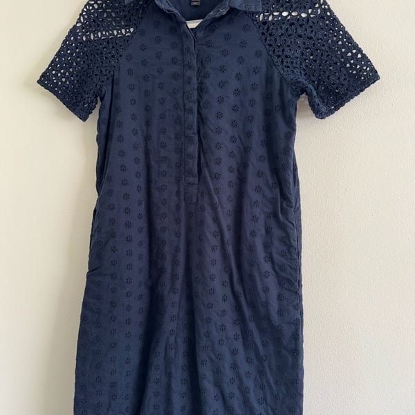 J. Crew Navy Blue Eyelet Lace Shirt Dress Style A3930 Size 00
