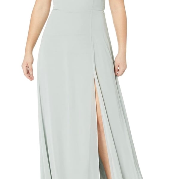 Jenny Yoo Women's Kiara Fit-Flare Tie Back Chiffon Gown Morning Mist Size 0