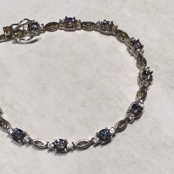 Silver Tone and Mystic Topaz style Tennis Bracelet