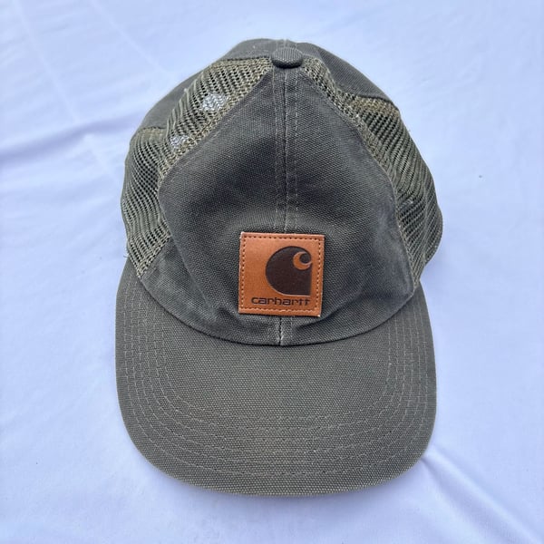 VTG 90s Carhartt A74MOS Moss Green Rare Color And Style Trucker Hat Canvas Mesh USA 
