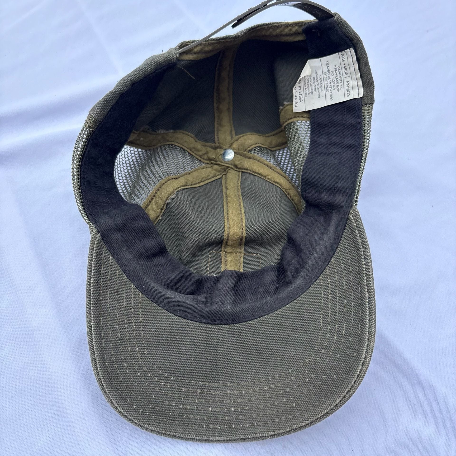 VTG 90s Carhartt A74MOS Moss Green Rare Color And Style Trucker Hat Canvas Mesh USA 6