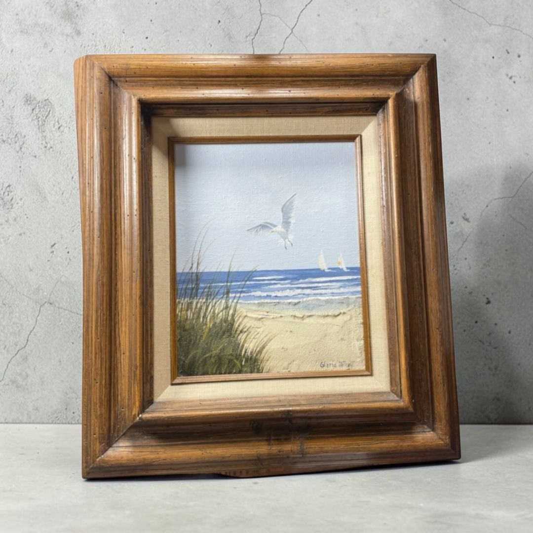 Gloria Pelkey Seagulls and Sailboats Coastal Seascape Sculptural Painting Framed 1