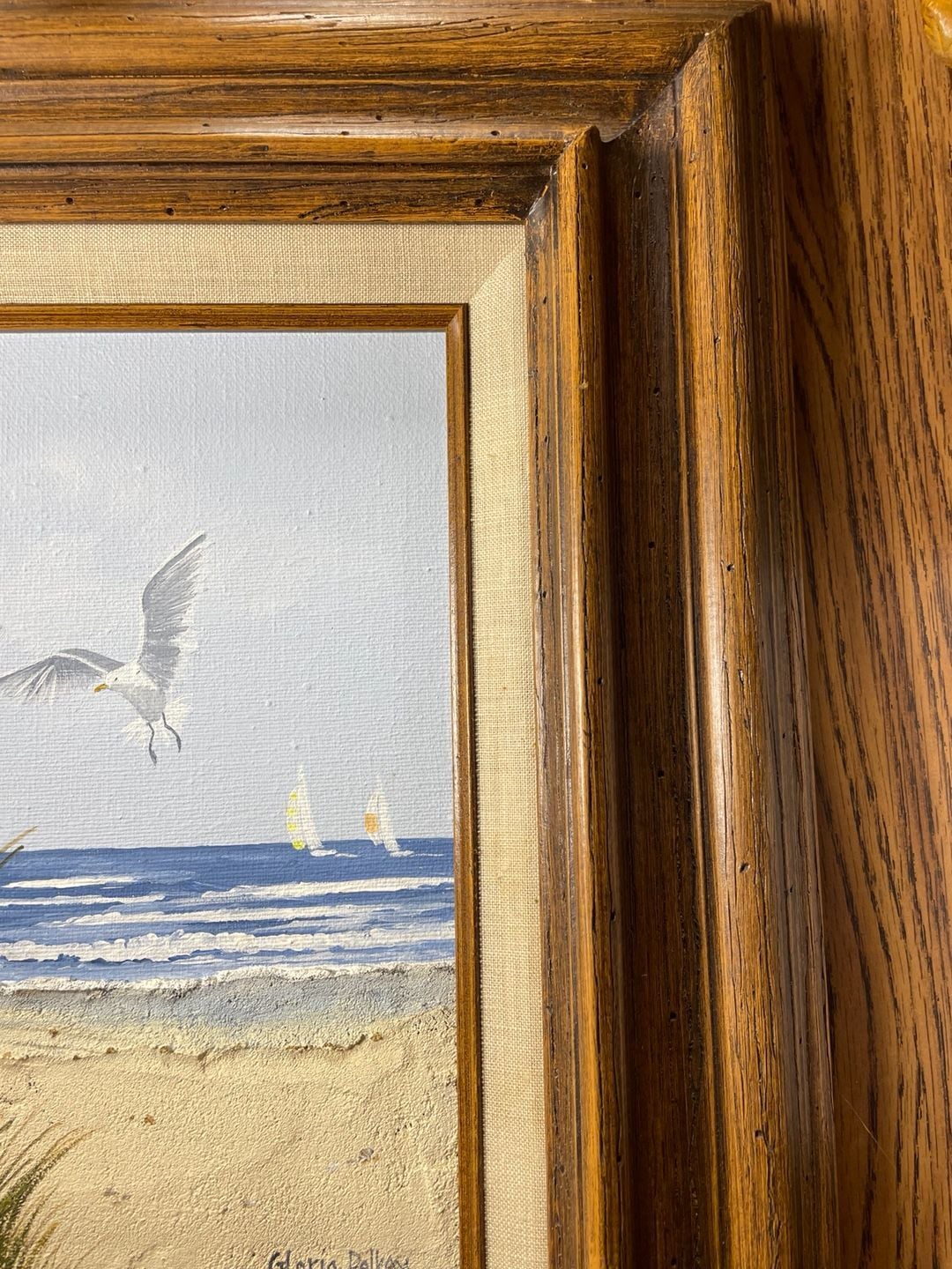 Gloria Pelkey Seagulls and Sailboats Coastal Seascape Sculptural Painting Framed 5