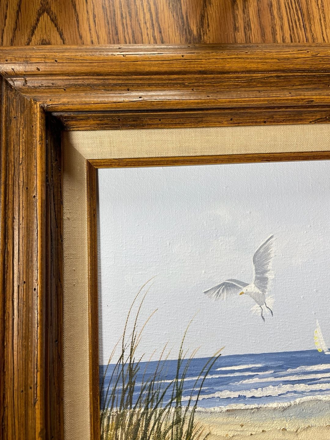 Gloria Pelkey Seagulls and Sailboats Coastal Seascape Sculptural Painting Framed 6