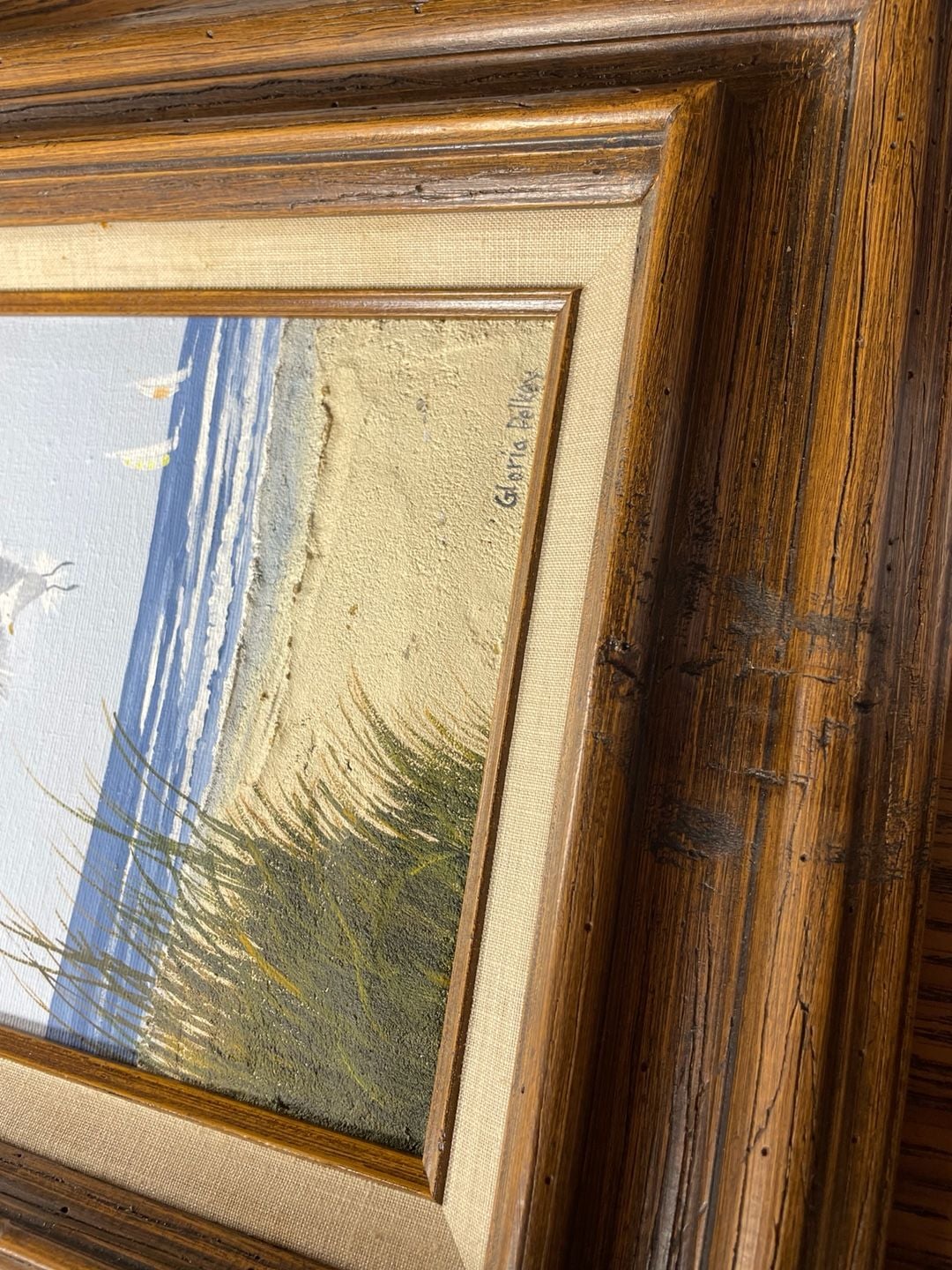 Gloria Pelkey Seagulls and Sailboats Coastal Seascape Sculptural Painting Framed 8