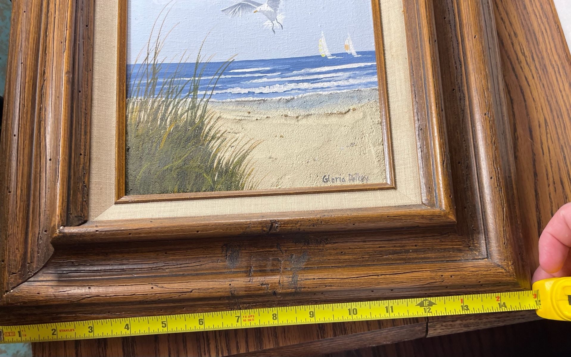 Gloria Pelkey Seagulls and Sailboats Coastal Seascape Sculptural Painting Framed 10