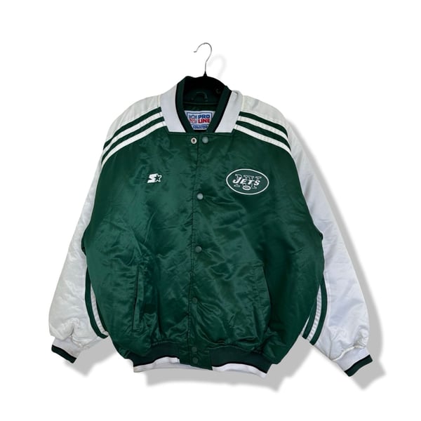 Vintage Starter NFL Pro Line New York Jets Green Satin Bomber Jacket Size L